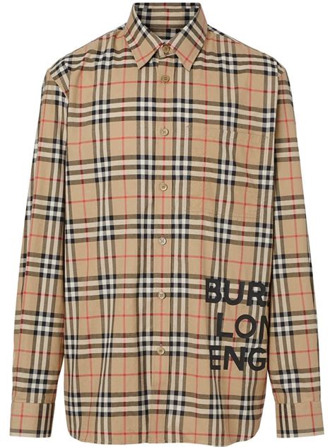 burberry logo print check cotton oversized shirt|burberry check shirt men's.